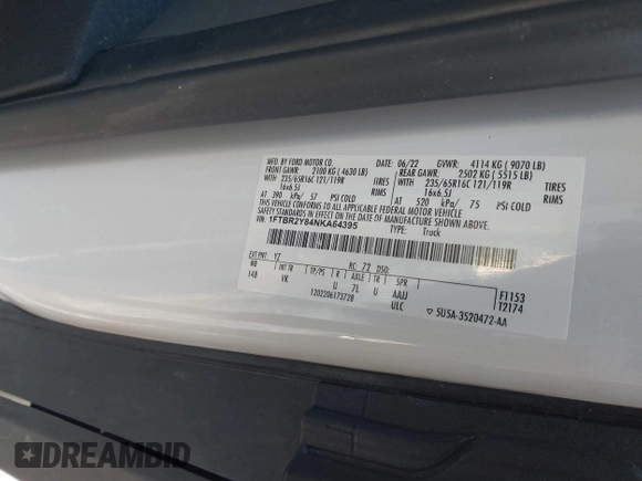 2022 Ford Transit Cargo with VIN 1FTBR2Y84NKA64395, listed as a IAAI auction lot 41359067 with 59,393 mi miles and . Bid and sale history available at DreamBid. Image 9.