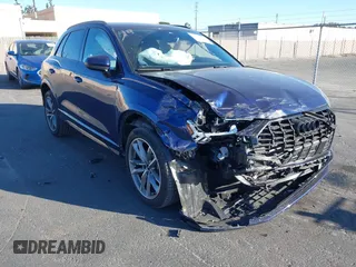 2022 Audi Q3 S line Premium Plus with VIN WA1EECF34N1043973, listed as a IAAI auction lot 41421906 with 21,333 mi miles. Bid and sale history available at carsss.com. Image 1.