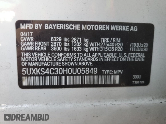 2017 BMW X5 xDrive35d with VIN 5UXKS4C30H0U05849, listed as a Copart auction lot 41345445 with 140,288 mi miles and Clean Title. Bid and sale history available at carsss.com. Image 13.