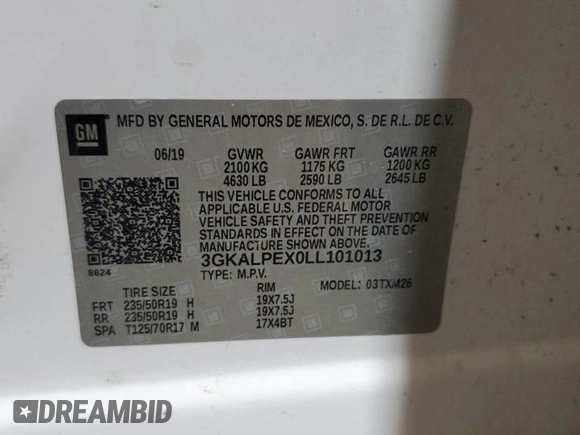2020 GMC Terrain SLT with VIN 3GKALPEX0LL101013, listed as a Copart auction lot 51504355 with 59,880 mi miles and Salvage Title. Bid and sale history available at DreamBid. Image 16.