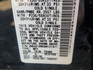 2009 Nissan Murano LE with VIN JN8AZ18W09W121411, listed as a Copart auction lot 70906664 with 163,904 mi miles and Clean Title. Bid and sale history available at carsss.com. Image 13.