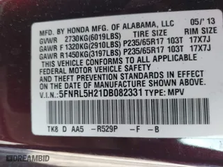 2013 Honda Odyssey LX with VIN 5FNRL5H21DB082331, listed as a IAAI auction lot 41756206 with 249,204 mi miles. Bid and sale history available at carsss.com. Image 9.