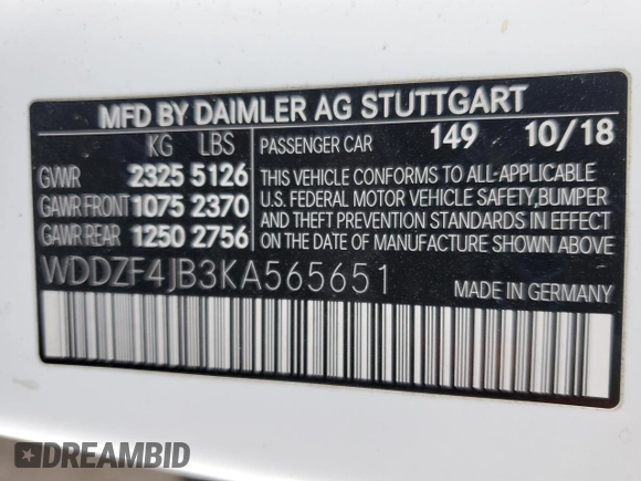 2019 Mercedes-Benz E-Class E 300 with VIN WDDZF4JB3KA565651, listed as a Copart auction lot 42371535 with 132,756 mi miles and Clean Title. Bid and sale history available at carsss.com. Image 12.
