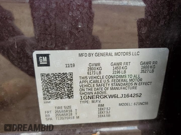 2020 Chevrolet Traverse LT Cloth с VIN 1GNERGKW6LJ164252, выставлен на аукционе Copart как лот 57863095 с пробегом 117 487 миль миль и На запчасти • Non repairable. История ставок и продаж доступна на DreamBid. Изображение 12.