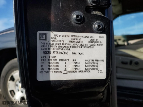 2005 Chevrolet Silverado 1500 Z71 with VIN 2GCEK13T951168856, listed as a Copart auction lot 48211715 with 162,568 mi miles and Clean Title. Bid and sale history available at carsss.com. Image 13.