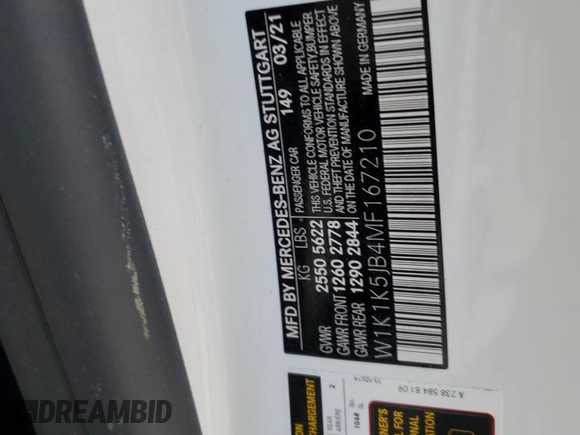 2021 Mercedes-Benz E 450 with VIN W1K1K5JB4MF167210, listed as a Copart auction lot 74244974 with Not provided miles and Salvage title. Bid and sale history available at DreamBid. Image 12.