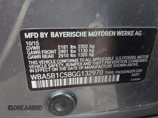 2016 BMW 5 Series 535i with VIN WBA5B1C58GG132970, listed as a IAAI auction lot 42120675 with 82,797 mi miles and . Bid and sale history available at DreamBid. Image 9.