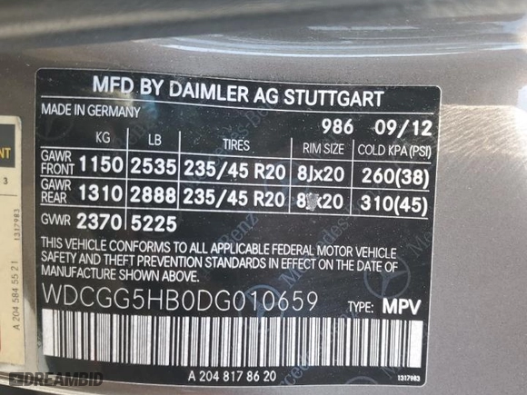 2013 Mercedes-Benz GLK-Class GLK 350 with VIN WDCGG5HB0DG010659, listed as a Copart auction lot 49921985 with 187,678 mi miles and Salvage Title. Bid and sale history available at carsss.com. Image 13.