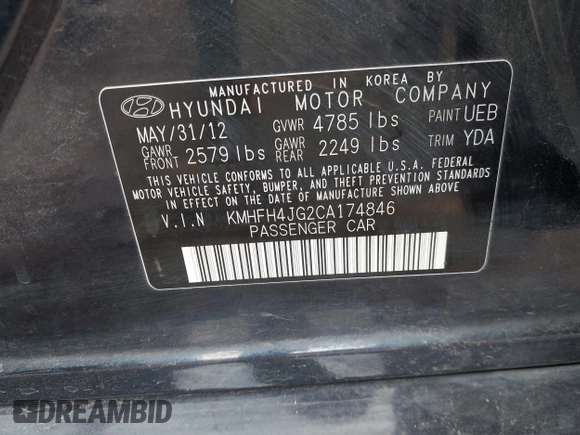 2012 Hyundai Azera z VIN KMHFH4JG2CA174846, wystawiony jako IAAI lot #42477082 z przebiegiem 73 371 mil mil oraz . Historia ofert i sprzedaży dostępna na DreamBid. Obrazek 9.