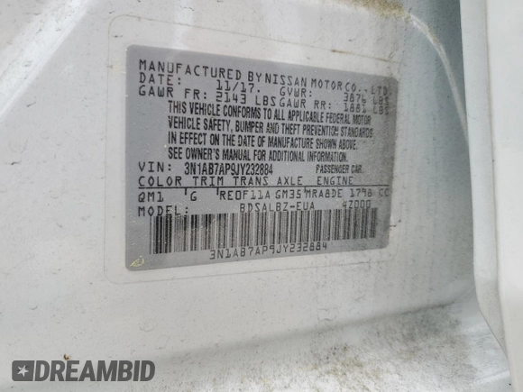 2018 Nissan Sentra SR z VIN 3N1AB7AP9JY232884, wystawiony jako Copart lot #53730575 z przebiegiem 73 989 mil mil oraz Szkoda całkowita • Salvage title. Historia ofert i sprzedaży dostępna na DreamBid. Obrazek 12.