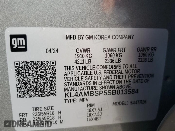 2025 Buick Encore GX Preferred with VIN KL4AMBSP5SB013584, listed as a Copart auction lot 51966895 with Not provided miles and Salvage title. Bid and sale history available at DreamBid. Image 14.