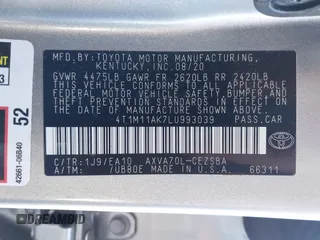2020 Toyota Camry SE z VIN 4T1M11AK7LU993039, wystawiony jako IAAI lot #41492895 z przebiegiem 32 498 mil mil oraz . Historia ofert i sprzedaży dostępna na DreamBid. Obrazek 9.