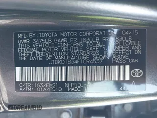 2015 Toyota Prius One with VIN JTDKDTB34F1094537, listed as a IAAI auction lot 42169482 with 126,110 mi miles and . Bid and sale history available at carsss.com. Image 9.