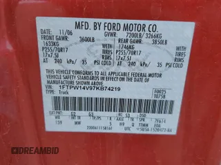 2007 Ford F-150 XLT z VIN 1FTPW14V97KB74219, wystawiony jako Copart lot #58154695 z przebiegiem 75 166 mil mil oraz Szkoda całkowita • Salvage title. Historia ofert i sprzedaży dostępna na DreamBid. Obrazek 12.