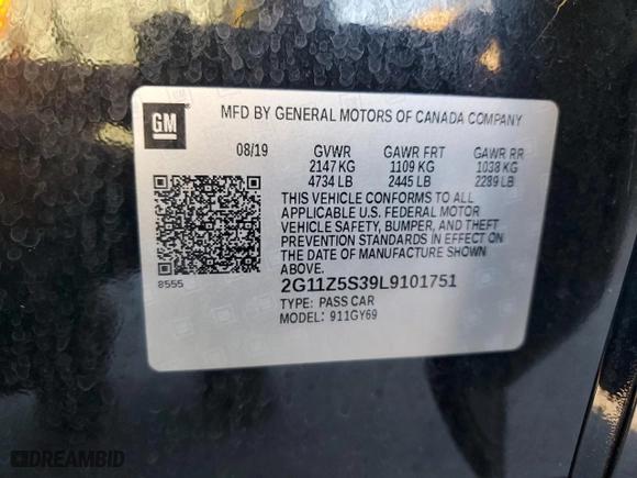 2020 Chevrolet Impala LT with VIN 2G11Z5S39L9101751, listed as a Copart auction lot 50501205 with 68,240 mi miles and Salvage Title. Bid and sale history available at carsss.com. Image 14.