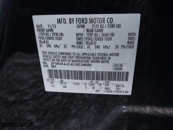 2013 Ford Edge SEL with VIN 2FMDK4JC4DBE34689, listed as a IAAI auction lot 41518456 with 1 mi miles. Bid and sale history available at carsss.com. Image 9.