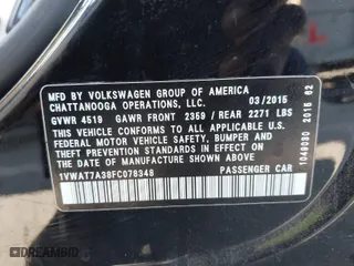 2015 Volkswagen Passat 1.8T S with VIN 1VWAT7A38FC078348, listed as a IAAI auction lot 41847952 with 135,530 mi miles. Bid and sale history available at carsss.com. Image 9.