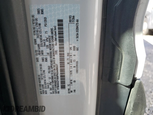 2023 Ford Transit Passenger XL with VIN 1FBAX2Y89PKA49027, listed as a Copart auction lot 58159815 with 48,648 mi miles and Clean title. Bid and sale history available at DreamBid. Image 12.