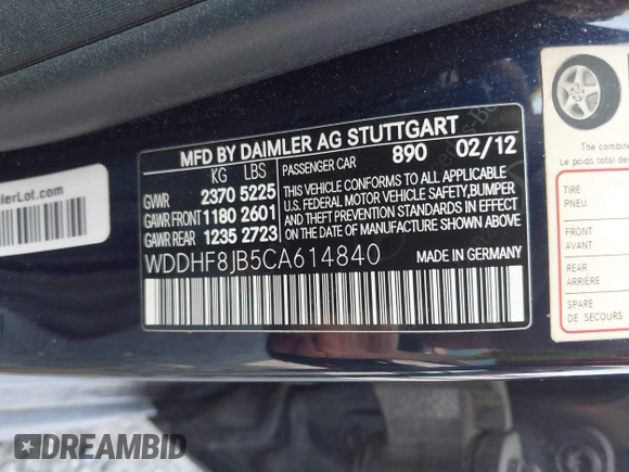 2012 Mercedes-Benz E 350 Luxury with VIN WDDHF8JB5CA614840, listed as a IAAI auction lot 42399909 with 143,298 mi miles and . Bid and sale history available at DreamBid. Image 9.