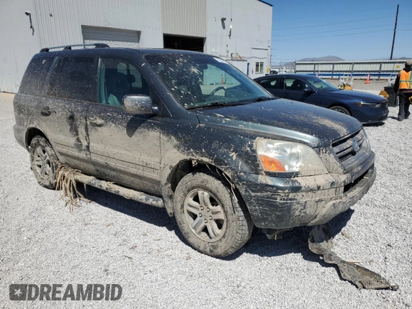 2005 Honda Pilot EX-L with VIN 2HKYF18665H521444, listed as a Copart auction lot 53664375 with 197,436 mi miles and Salvage Title. Bid and sale history available at DreamBid. Image 4.