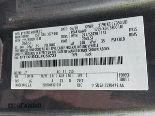 2020 Ford F-150 XL with VIN 1FTFX1E53LFC50723, listed as a IAAI auction lot 41469435 with 68,857 mi miles. Bid and sale history available at carsss.com. Image 9.