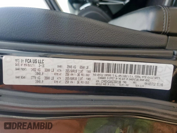 2016 Dodge Durango Limited с VIN 1C4RDHDG0GC360198, выставлен на аукционе Copart как лот 56259145 с пробегом 137 809 миль миль и Списание • Salvage title. История ставок и продаж доступна на DreamBid. Изображение 14.
