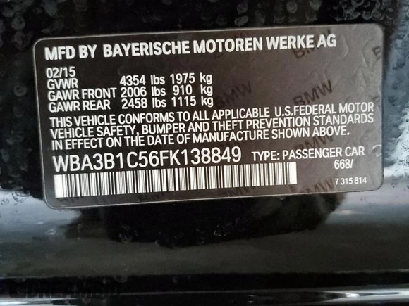 2015 BMW 3 Series 320i with VIN WBA3B1C56FK138849, listed as a Copart auction lot 83576804 with 54,115 mi miles and Salvage Title. Bid and sale history available at carsss.com. Image 14.