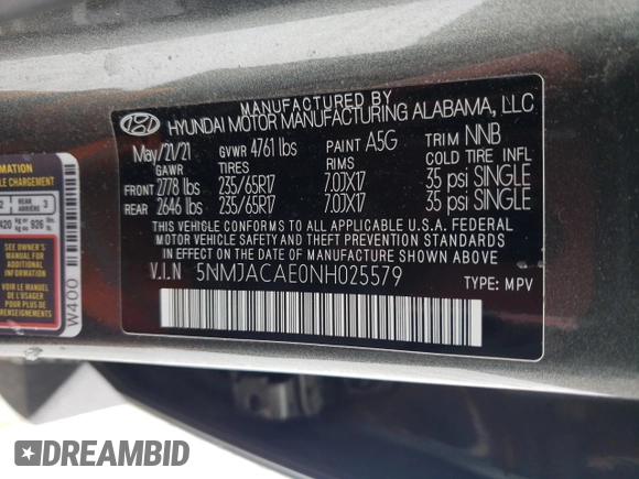 2022 Hyundai Tucson SE with VIN 5NMJACAE0NH025579, listed as a Copart auction lot 46272365 with 34,491 mi miles and Salvage Title. Bid and sale history available at carsss.com. Image 13.