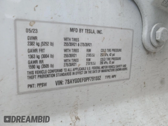 2023 Tesla Model Y Performance with VIN 7SAYGDEF0PF791552, listed as a Copart auction lot 44592545 with 29,075 mi miles and Salvage Title. Bid and sale history available at DreamBid. Image 12.