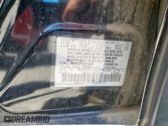2017 Nissan Sentra SV with VIN 3N1AB7AP0HY309099, listed as a Copart auction lot 65089515 with 113,415 mi miles and Salvage title. Bid and sale history available at DreamBid. Image 12.