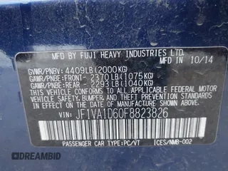 2015 Subaru WRX Premium z VIN JF1VA1D60F8823826, wystawiony jako IAAI lot #42572315 z przebiegiem 89 480 mil mil oraz . Historia ofert i sprzedaży dostępna na DreamBid. Obrazek 9.