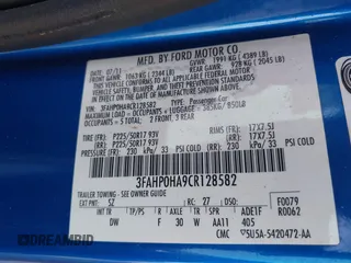 2012 Ford Fusion SE with VIN 3FAHP0HA9CR128582, listed as a IAAI auction lot 42102172 with 194,162 mi miles. Bid and sale history available at carsss.com. Image 9.