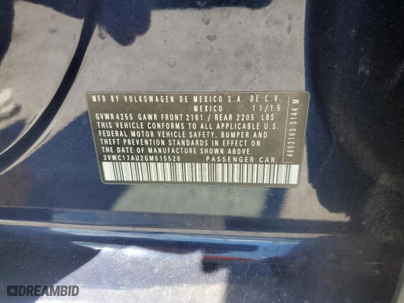 2016 Volkswagen Golf SportWagen TSI S with VIN 3VWC17AU2GM515526, listed as a Copart auction lot 50946595 with 58,058 mi miles and Salvage Title. Bid and sale history available at carsss.com. Image 12.