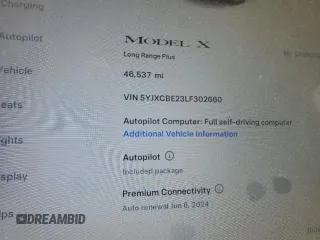 2020 Tesla Model X Long Range with VIN 5YJXCBE23LF302660, listed as a Copart auction lot 54181524 with 46,537 mi miles and Salvage Title. Bid and sale history available at DreamBid. Image 9.