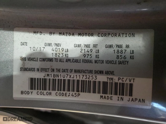2018 Mazda Mazda3 4-Door Sport with VIN JM1BN1U7XJ1173253, listed as a Copart auction lot 46632975 with 135,920 mi miles and Salvage Title. Bid and sale history available at carsss.com. Image 13.