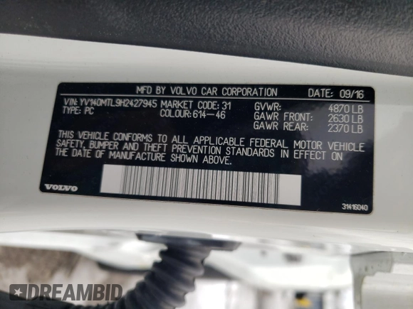 2017 Volvo S60 Dynamic с VIN YV140MTL9H2427945, выставлен на аукционе Copart как лот 44314525 с пробегом 116 140 миль миль и Списание • Salvage title. История ставок и продаж доступна на DreamBid. Изображение 13.