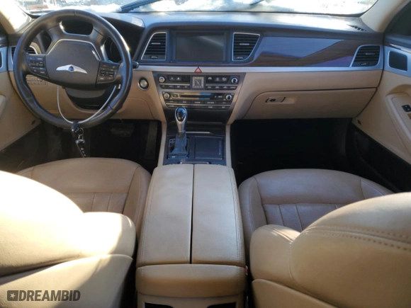 2015 Hyundai Genesis 3.8L with VIN KMHGN4JE9FU018981, listed as a Copart auction lot 87797085 with 0 mi miles and Salvage Title. Bid and sale history available at carsss.com. Image 8.