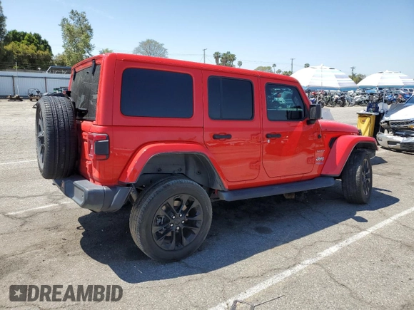 2021 Jeep Wrangler Unlimited Sahara with VIN 1C4JJXP64MW766076, listed as a Copart auction lot 54457195 with 92,421 mi miles and Salvage title. Bid and sale history available at DreamBid. Image 3.