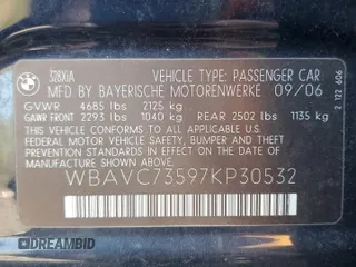 2007 BMW 3 Series 328xi with VIN WBAVC73597KP30532, listed as a Copart auction lot 54102915 with 143,583 mi miles and Clean title. Bid and sale history available at DreamBid. Image 12.