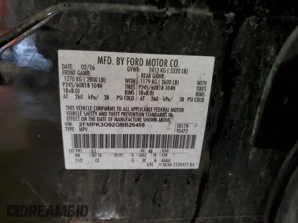2016 Ford Edge SE with VIN 2FMPK3G92GBB26458, listed as a Copart auction lot 60235935 with Not provided miles and Clean title. Bid and sale history available at DreamBid. Image 13.