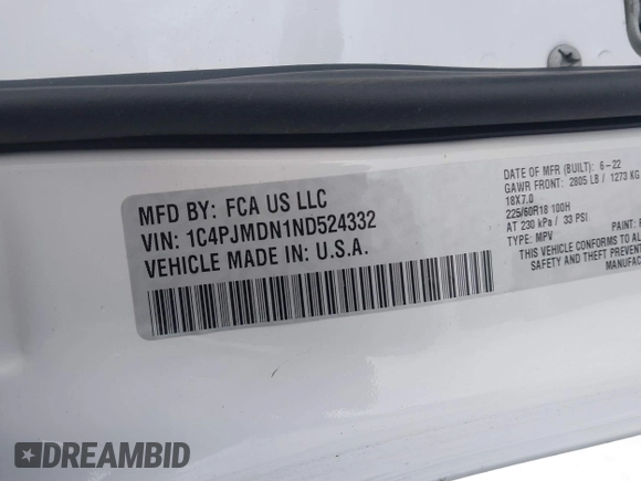 2022 Jeep Cherokee Limited with VIN 1C4PJMDN1ND524332, listed as a IAAI auction lot 41261859 with 30,970 mi miles and . Bid and sale history available at DreamBid. Image 9.