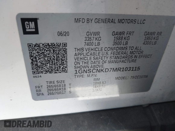 2021 Chevrolet Tahoe LT with VIN 1GNSCNKD7MR103115, listed as a IAAI auction lot 42519654 with 47,834 mi miles and . Bid and sale history available at DreamBid. Image 9.