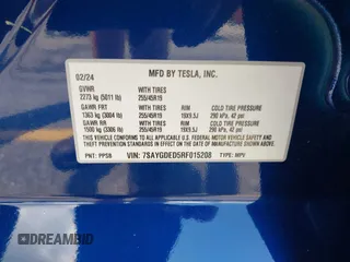 2024 Tesla Model Y с VIN 7SAYGDED5RF015208, выставлен на аукционе IAAI как лот 42723983 с пробегом 10 223 миль миль и . История ставок и продаж доступна на DreamBid. Изображение 9.