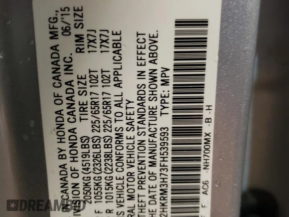 2015 Honda CR-V EX-L with VIN 2HKRM3H73FH539593, listed as a Copart auction lot 78698504 with 120,137 mi miles and Salvage Title. Bid and sale history available at carsss.com. Image 13.
