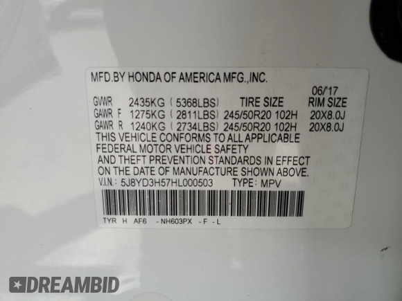 2017 Acura MDX Technology z VIN 5J8YD3H57HL000503, wystawiony jako Copart lot #58166335 z przebiegiem 94 313 mil mil oraz Czysty tytuł • Clean title. Historia ofert i sprzedaży dostępna na DreamBid. Obrazek 13.