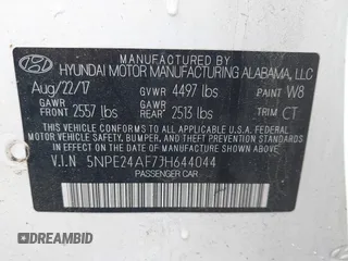2018 Hyundai Sonata SE z VIN 5NPE24AF7JH644044, wystawiony jako IAAI lot #42274958 z przebiegiem Nie podano mil oraz . Historia ofert i sprzedaży dostępna na DreamBid. Obrazek 9.