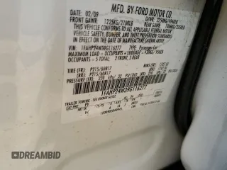 2009 Ford Taurus SEL with VIN 1FAHP24W39G116277, listed as a Copart auction lot 60994224 with Not Provided miles and Salvage Title. Bid and sale history available at carsss.com. Image 12.
