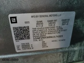 2021 Chevrolet Traverse Premier with VIN 1GNEVKKW9MJ174323, listed as a Copart auction lot 45936545 with 54,049 mi miles and Non Repairable. Bid and sale history available at carsss.com. Image 13.