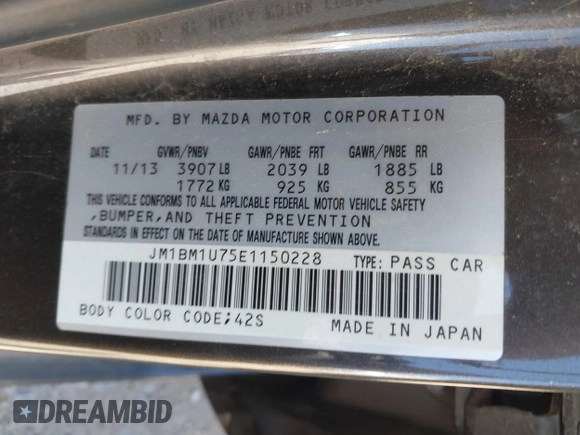 2014 Mazda 3 i Sport with VIN JM1BM1U75E1150228, listed as a IAAI auction lot 41984077 with 85,471 mi miles and . Bid and sale history available at carsss.com. Image 9.