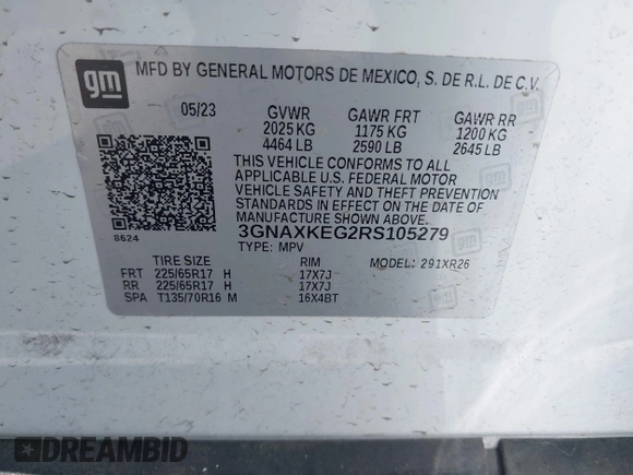 2024 Chevrolet Equinox LT z VIN 3GNAXKEG2RS105279, wystawiony jako IAAI lot #42233572 z przebiegiem 23 215 mil mil oraz . Historia ofert i sprzedaży dostępna na DreamBid. Obrazek 9.